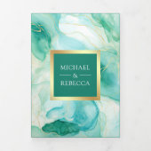 Mint Groen Goud Vloeibare Inkt QR Code Bruiloft Drieluik Uitnodiging (Cover)