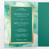 Mint Groen Goud Vloeibare Inkt QR Code Bruiloft Drieluik Uitnodiging (Binnenzijde eerst)