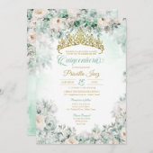 Mint Groen & Goud Waterverf Bloemen Quinceañera Kaart (Voorkant / Achterkant)