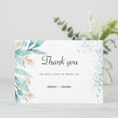 Mint groen goud waterverf gebladerte Dank u Kaart (Staand voorkant)