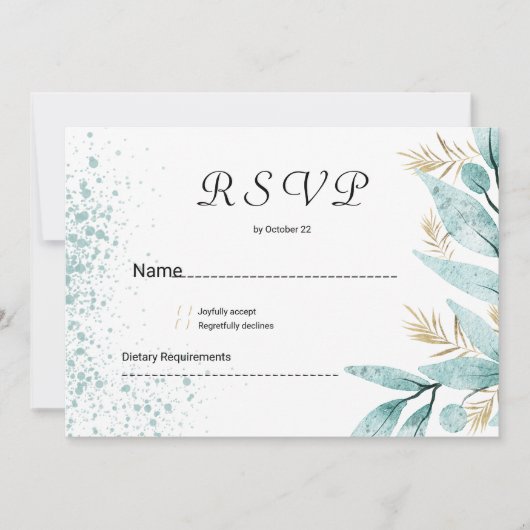Mint groen goud waterverf gebladerte RSVP Kaart (Voorkant)