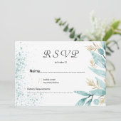 Mint groen goud waterverf gebladerte RSVP Kaart (Staand voorkant)