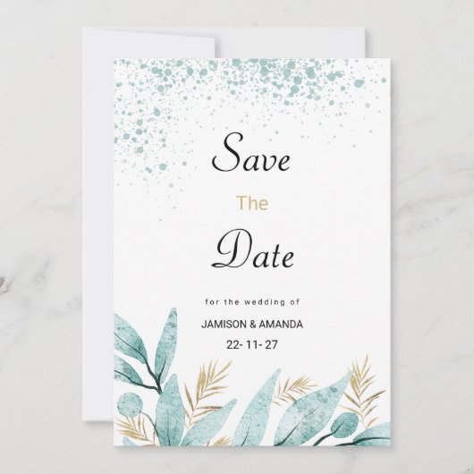 Mint groen goud waterverf gebladerte Save The Date Kaart (Voorkant)