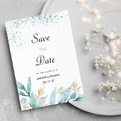 Mint groen goud waterverf gebladerte Save The Date Kaart