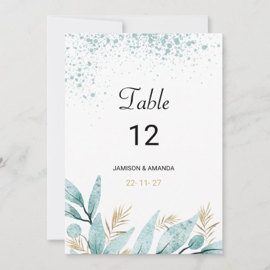 Mint groen goud waterverf gebladerte Tabel Nummers Kaart (Voorkant)