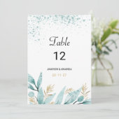 Mint groen goud waterverf gebladerte Tabel Nummers Kaart (Staand voorkant)
