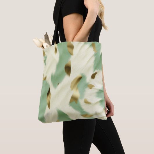 Mint Groen Goud Wit Koeienhuid Tote Bag (Dichtbij)