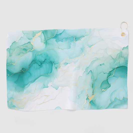 Mint Groen Goud Wit Marmer Golfhanddoek (Horizontaal)