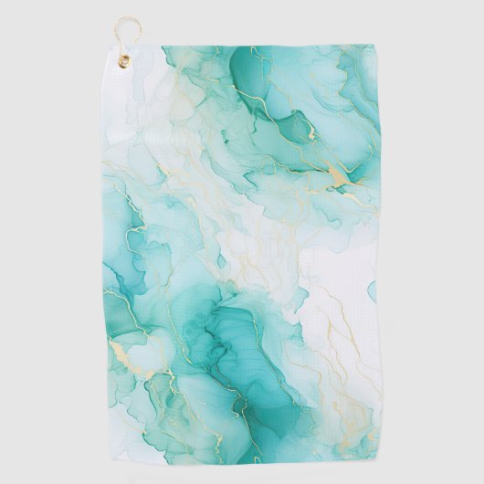 Mint Groen Goud Wit Marmer Golfhanddoek (Voorkant)