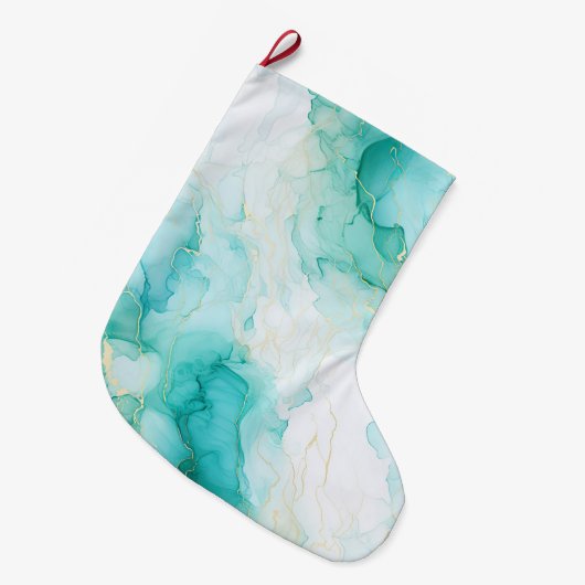 Mint Groen Goud Wit Marmer Grote Kerstsok (Voorkant (Hangend))