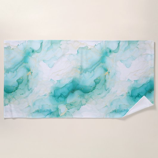 Mint Groen Goud Wit Marmer Strandlaken (Voorkant)