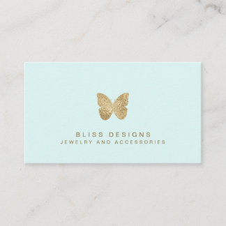 Mint Groen Gouden Folie Vlinder Elegant Eenvoudig Visitekaartje