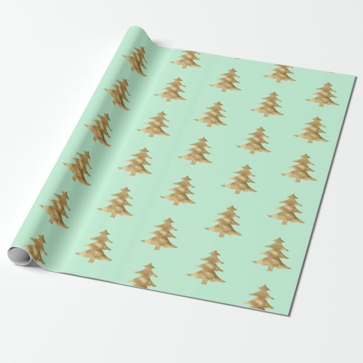  Mint Groen Gouden Kerstboom Cadeaupapier (Uitgerold)