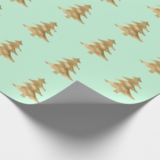 Mint Groen Gouden Kerstboom Cadeaupapier (Hoek)