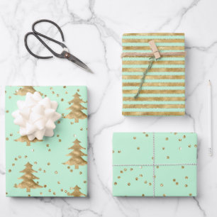 Mint Groen Gouden Kerstboom Inpakpapier Vel