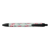 Mint Groen | Grafische Waterverf Floral Monogram Zwarte Inkt Pen (Achterkant)