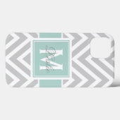 MINT GROEN, GRAY CHEVRON PATROON PERSONALISEERD Case-Mate iPhone CASE (Achterkant (horizontaal))