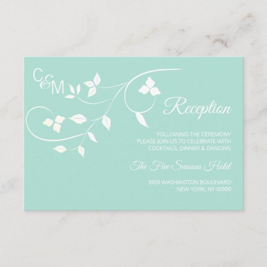 Mint groen & grijs bruiloft RECEPTIE invoegen Kaar Informatiekaartje (Voorkant)