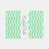 Mint Groen Grijs Monogram Naam Keepsake Chevron Fleece Deken (Voorkant (Horizontaal))