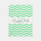 Mint Groen Grijs Monogram Naam Keepsake Chevron Fleece Deken (Voorkant)