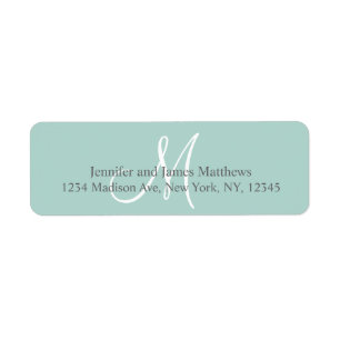 Mint Groen, Grijs Monogram voor Bruiloften Etiket