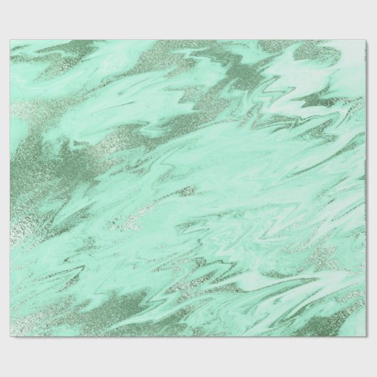 Mint Groen Grijs Zilver Wit Marmer Glanzend Glam Cadeaupapier (Vlak)