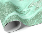 Mint Groen Grijs Zilver Wit Marmer Glanzend Glam Cadeaupapier (Rol Hoek)