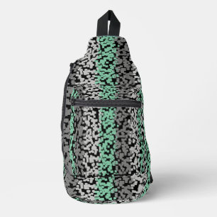Mint groen, grijs, zwart digitale pixelstrepen sling bag