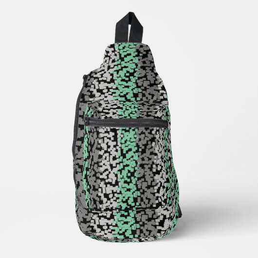 Mint groen, grijs, zwart digitale pixelstrepen sling bag (Voorkant)