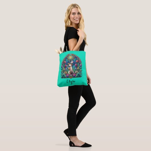 Mint groen grillig Glas in lood paashaas Tote Bag (Op model)