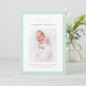 Mint groen grillige kalligrafie foto Baby Geboorte Aankondiging (Staand voorkant)