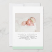 Mint groen grillige kalligrafie foto Baby Geboorte Aankondiging (Achterkant)