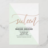 Mint Groen Kleurenblok Lief 16 Verjaardagsfeest Folie Uitnodiging (Voorkant)