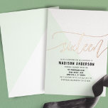 Mint Groen Kleurenblok Lief 16 Verjaardagsfeest Folie Uitnodiging<br><div class="desc">Vier een lieve zestien in stijl met deze moderne mintgroene kleur blok folie uitnodiging. Het frisse design heeft een trendy geometrisch patroon en glinsterende gouden folie accenten,  ideaal voor een leuk en onvergetelijk feest. Personaliseer met uw evenementgegevens om een unieke aandenken voor uw gasten te creëer.</div>
