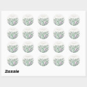 Mint Groen & Lavendel Bloemen Witte kant Trouwen Ronde Sticker (Vel)