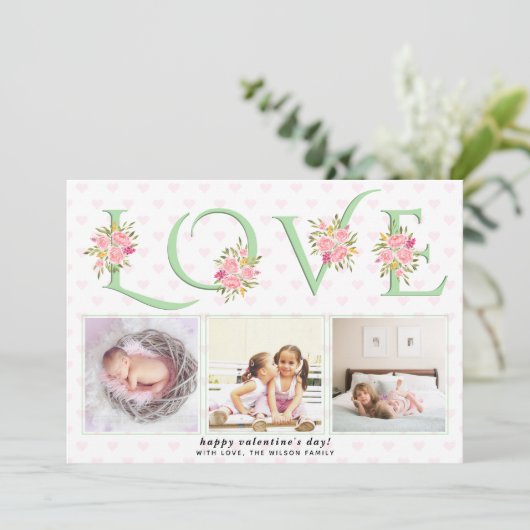 Mint groen LIEFDE typografie foto Valentijnsdag Feestdagenkaart (Staand voorkant)