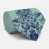 Mint-groen linnen textuur blauw bloemenkant stropdas (Opgerold)