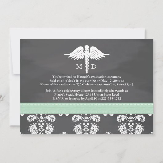 MINT GROEN MEDISCH SCHOOL AFSTUDEREN CHALKBOARD KAART (Achterkant)