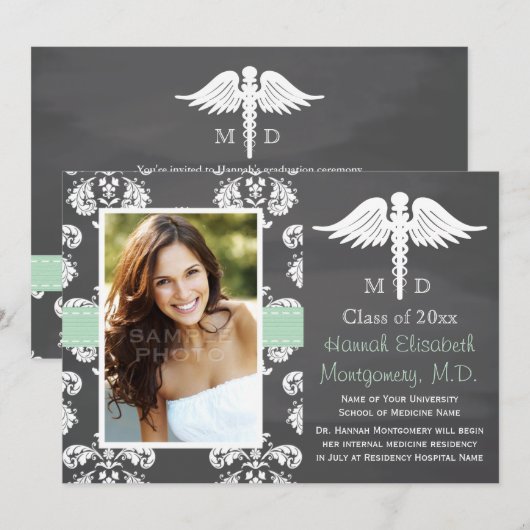 MINT GROEN MEDISCH SCHOOL AFSTUDEREN CHALKBOARD KAART (Voorkant / Achterkant)