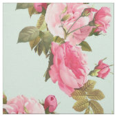 Mint Groen met Roze Bloemen Stof (Swatch)