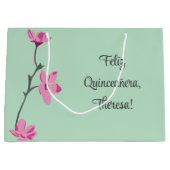Mint Groen Met Roze Kersenbloesems Gepersonaliseer Groot Cadeauzakje (Voorkant)