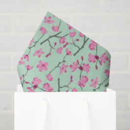 Mint Groen Met Roze Kersenbloesems Patroon Tissuepapier