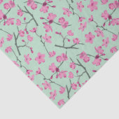 Mint Groen Met Roze Kersenbloesems Patroon Tissuepapier (Detail)