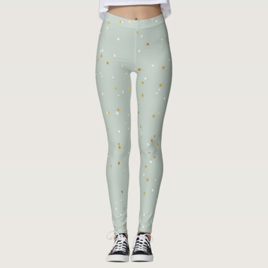 Mint-groen met witte en goudsparken leggings (Voorkant)