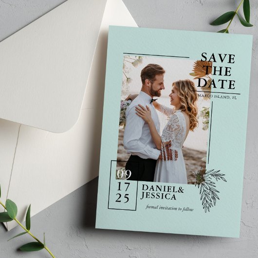Mint Groen Modern Fotobruiloft Sla de datum op Save The Date