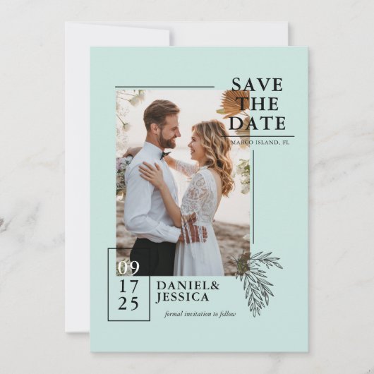 Mint Groen Modern Fotobruiloft Sla de datum op Save The Date (Voorkant)