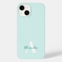 Mint & Groen Modern Initiaal Monogram Case-Mate iPhone 14 Hoesje
