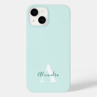 Mint & Groen Modern Initiaal Monogram Case-Mate iPhone 14 Hoesje