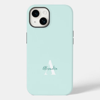 Mint & Groen Modern Initiaal Monogram iPhone 14 Hoesje