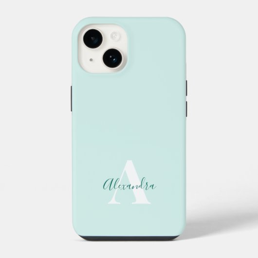 Mint & Groen Modern Initiaal Monogram iPhone Hoesje (Achterkant)